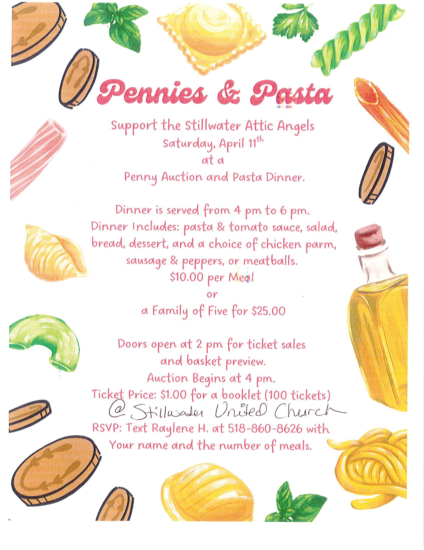 pennies and pasta event flier