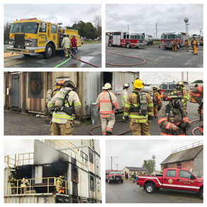 group of photos showing firefighters in action