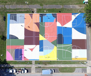 multicolored basketball court
