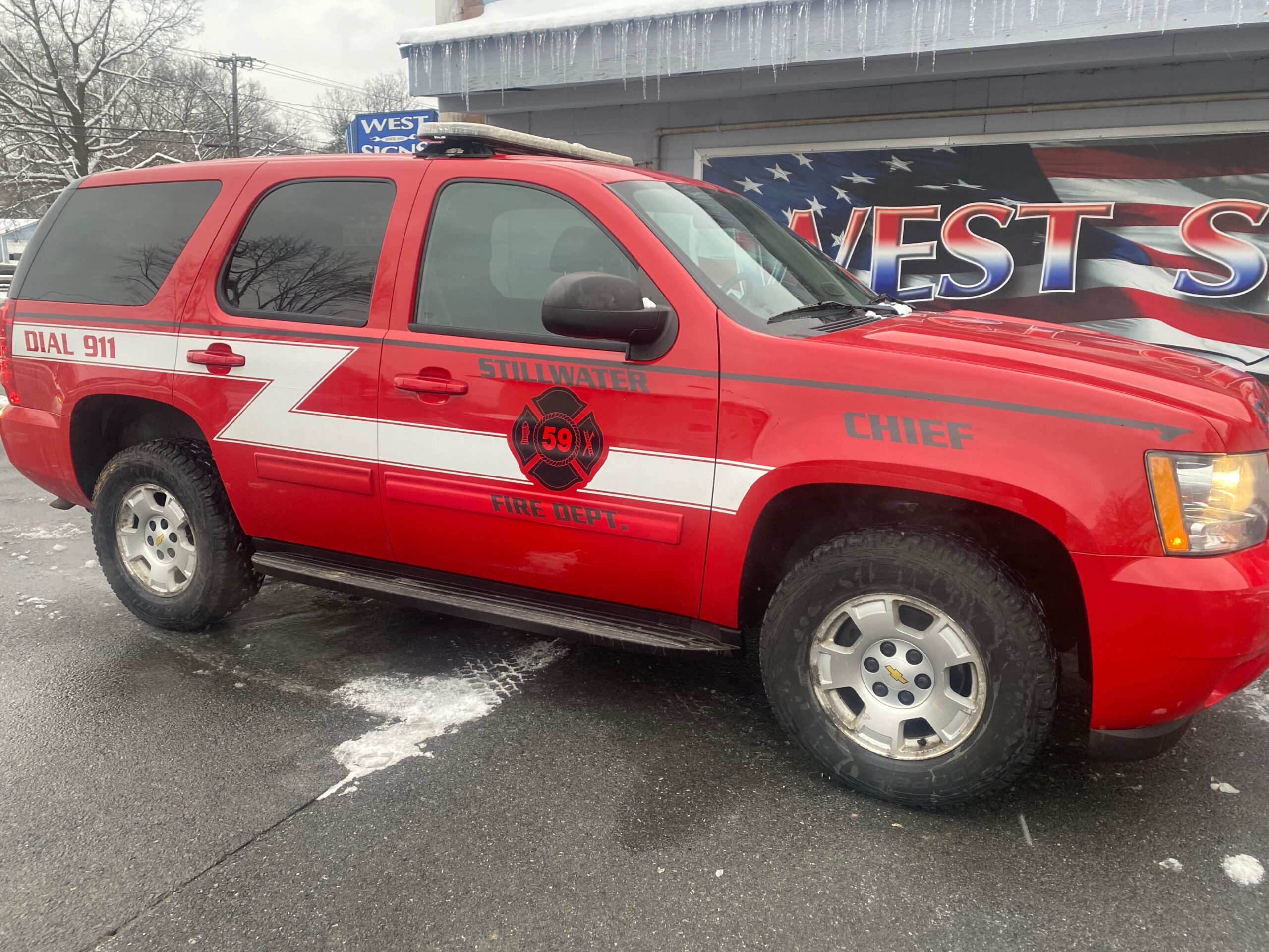 red fire department SUV