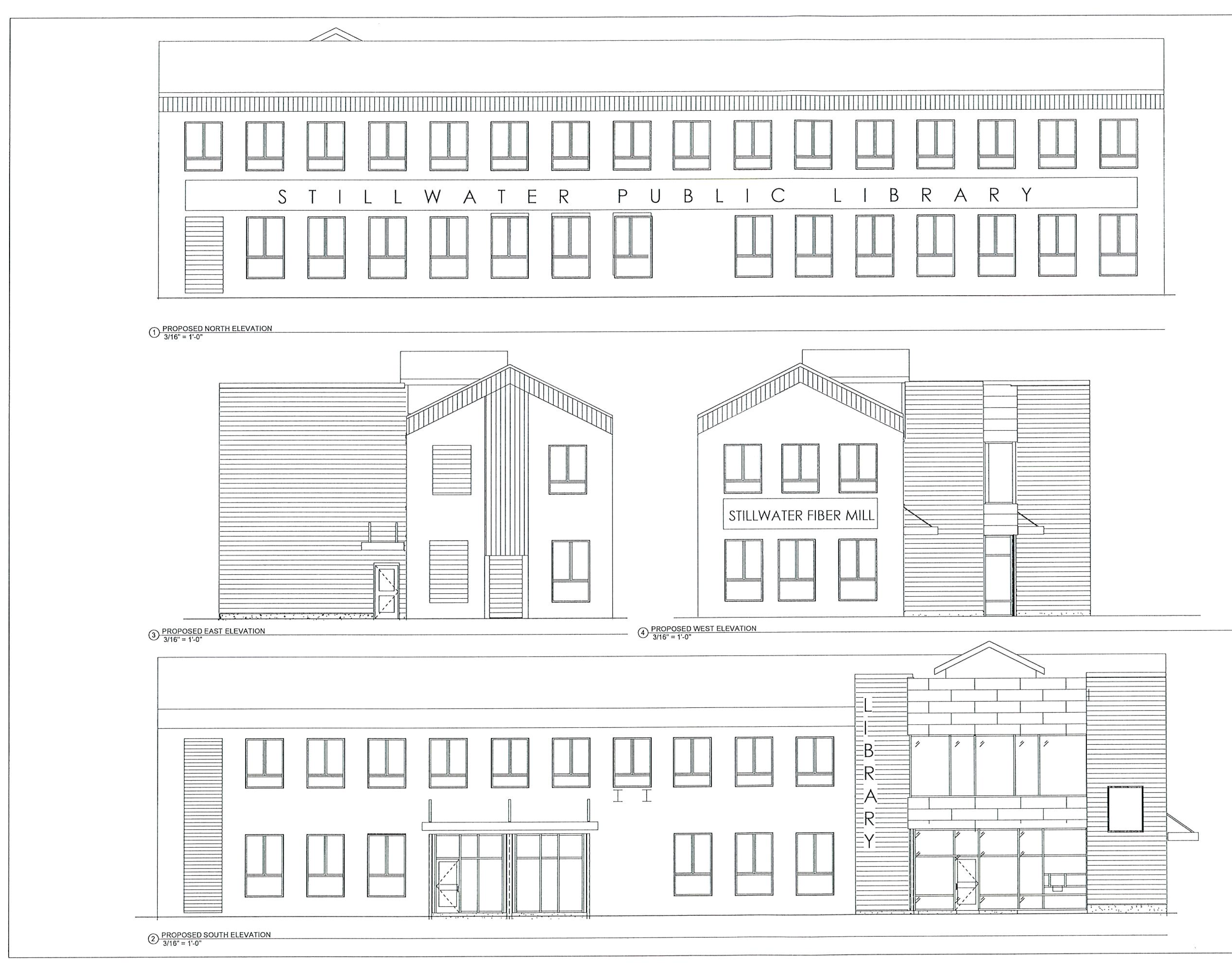 architectural drawings of the new Stillwater Public Library