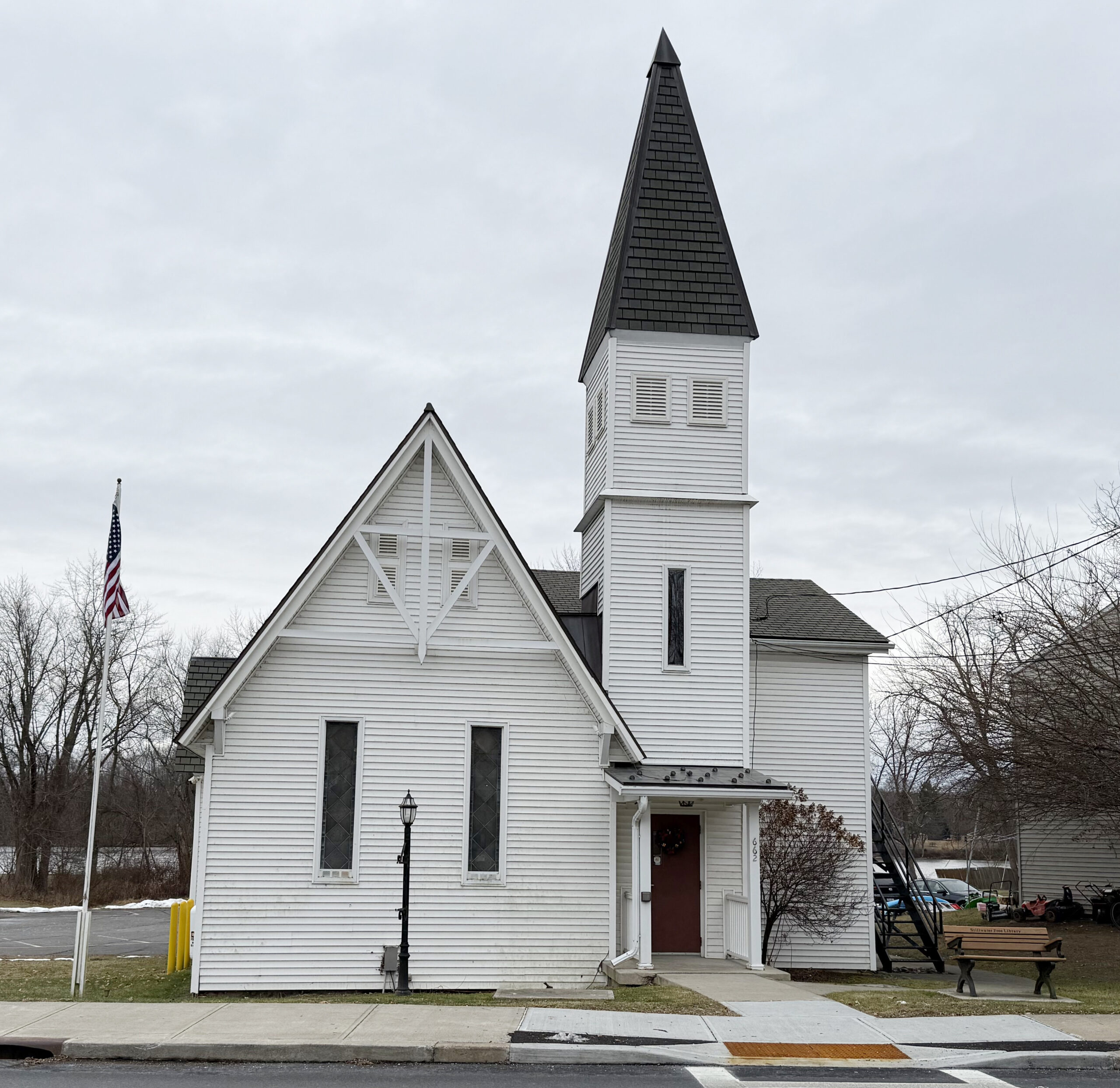white church building