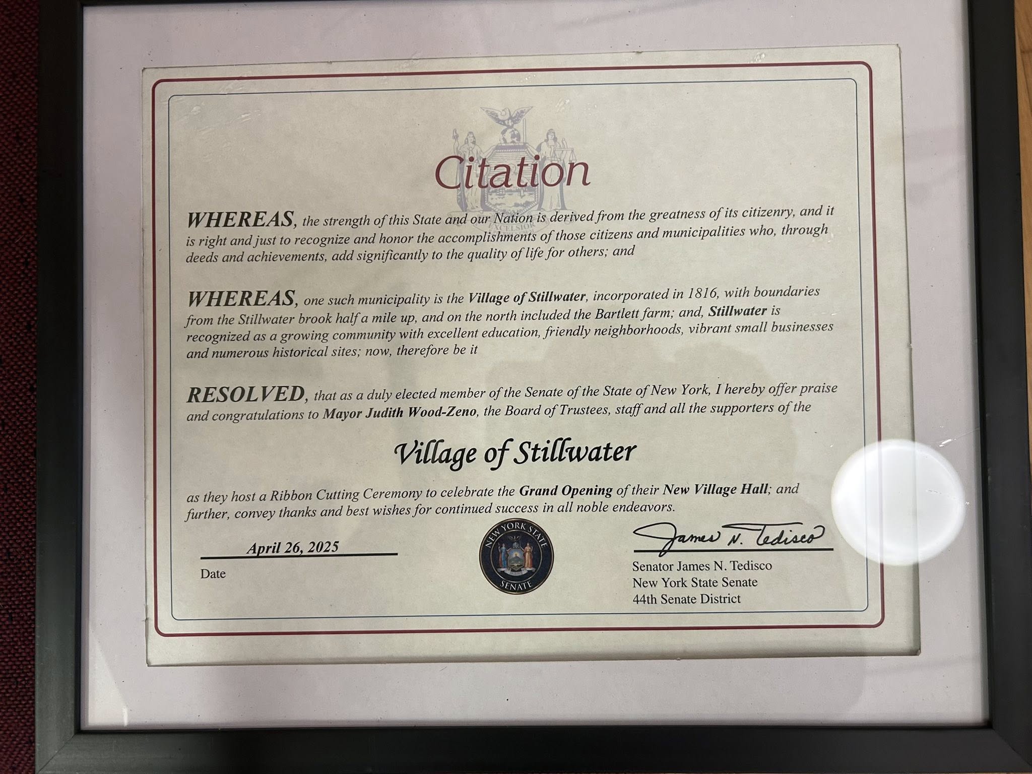 village hall ribbon cutting state citation